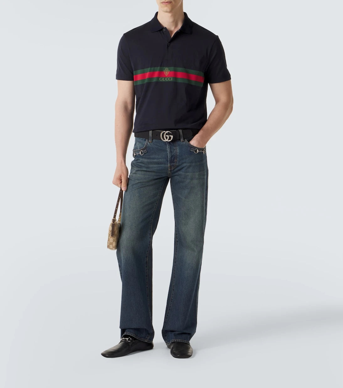 Gucci - Web Stripe cotton jersey polo shirt