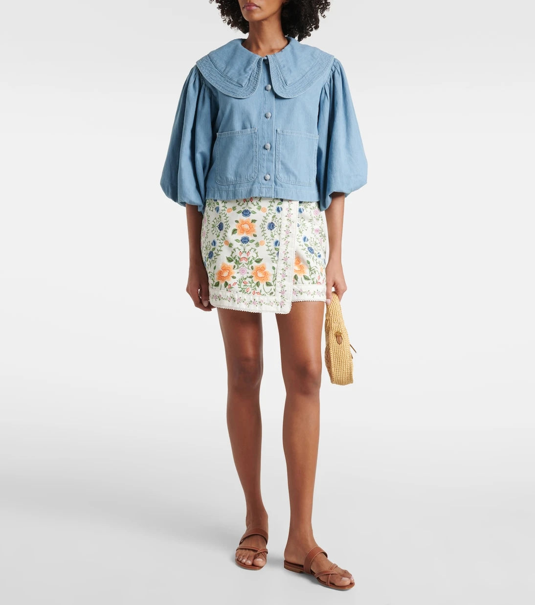 Farm Rio - Puff-sleeve denim shirt