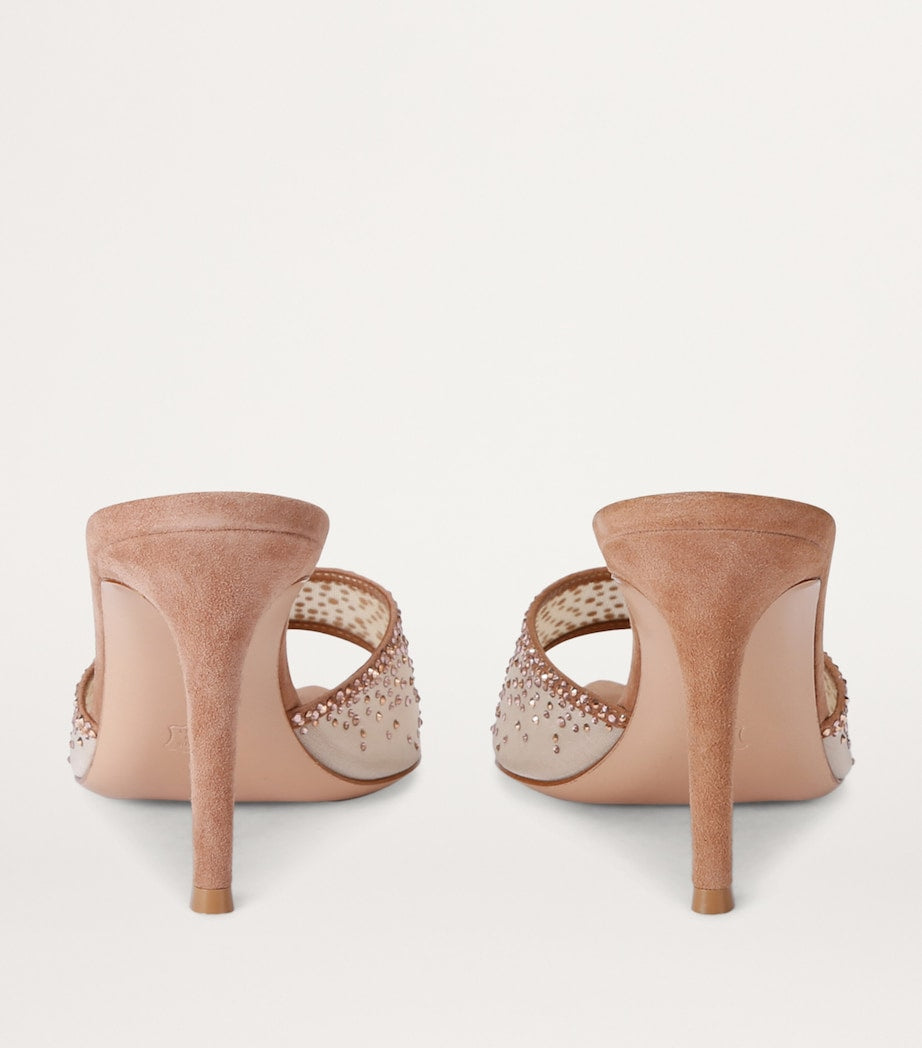 Gianvito Rossi Beige Suede Embellished Rania Mules 85
