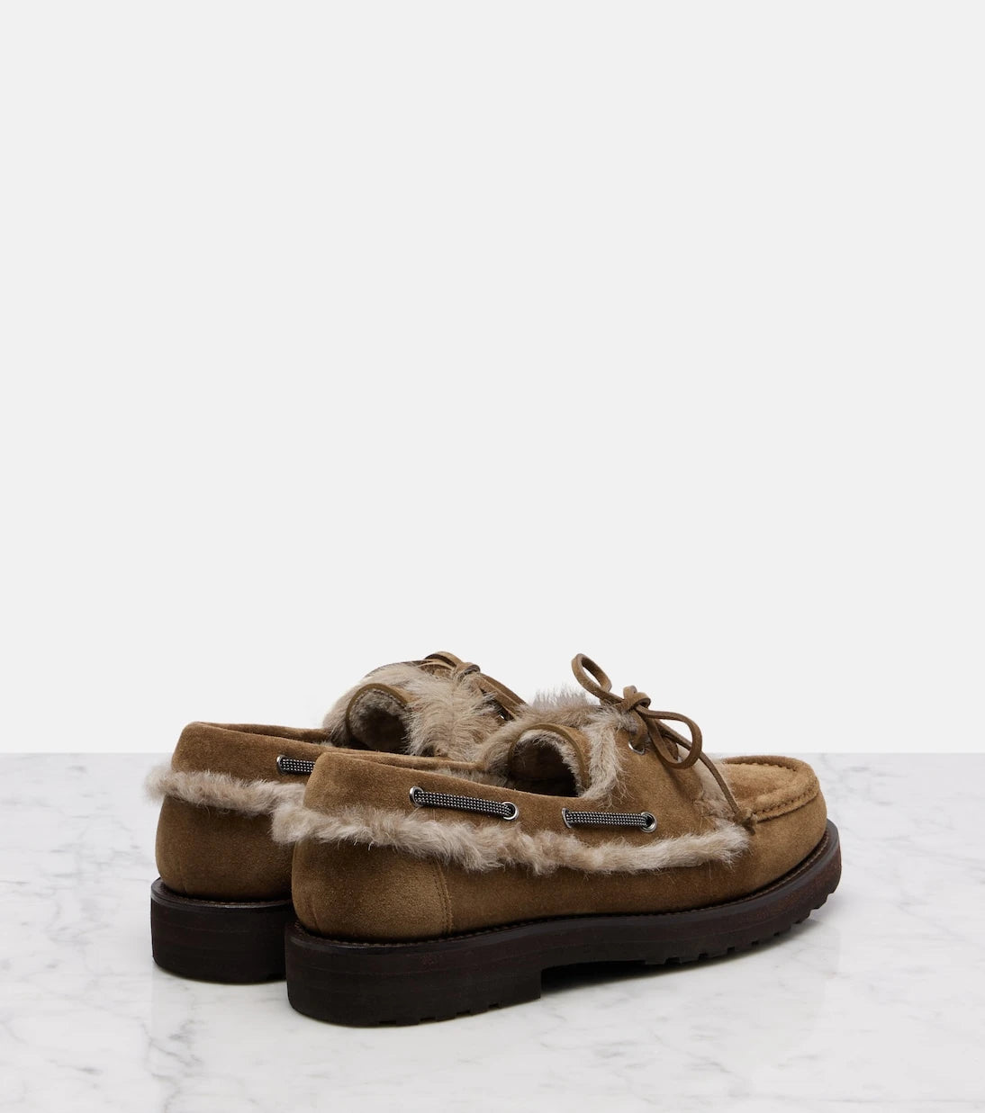 Brunello Cucinelli - Shearling-lined suede boat shoes