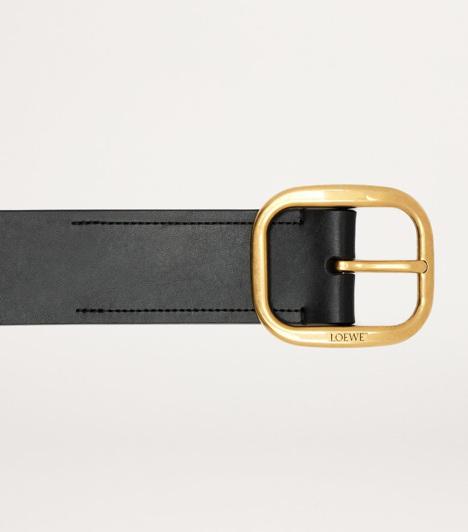 Black Leather Rounded-Rectangle Belt