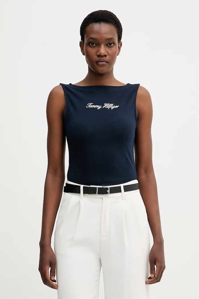 Tommy Hilfiger pamuklu ve elastanlı kadın üst