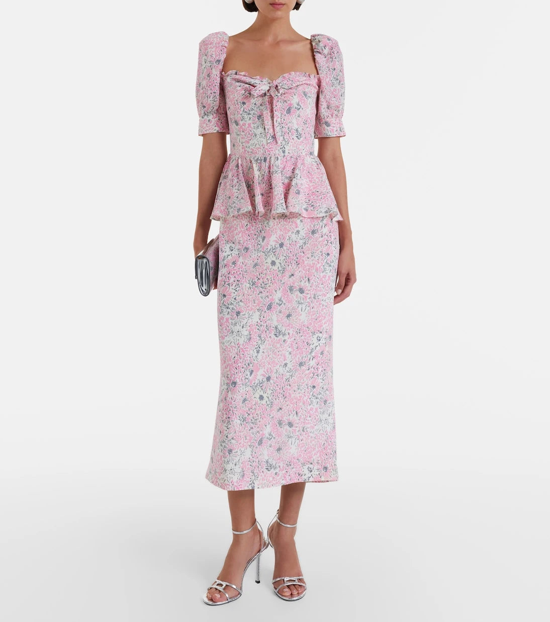 Alessandra Rich - Floral peplum silk midi dress