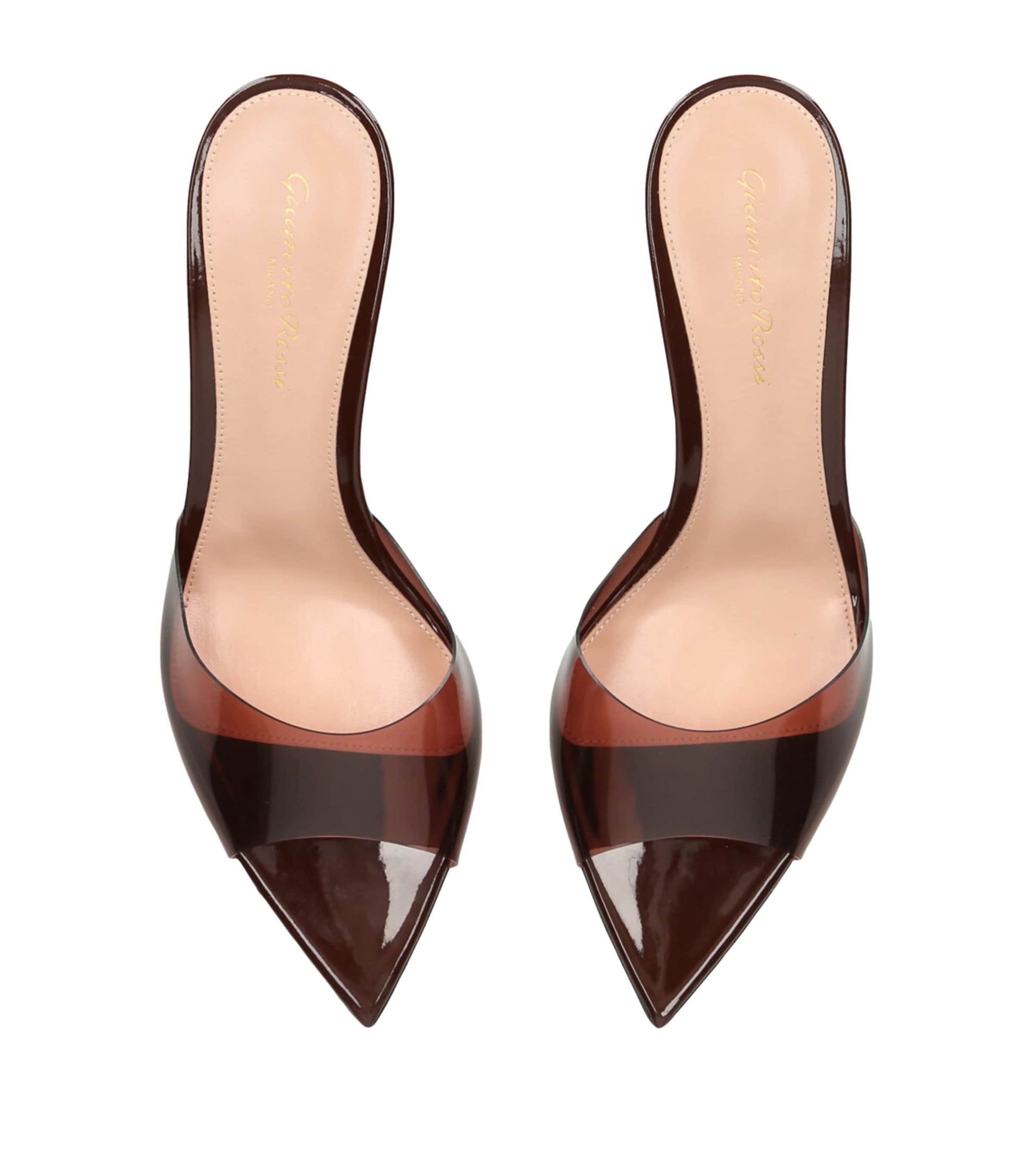 Gianvito Rossi Brown Glass Vernice Heeled Mules 55