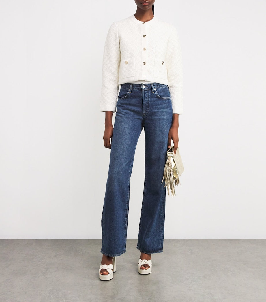 Maje White Tweed-Effect Cardigan