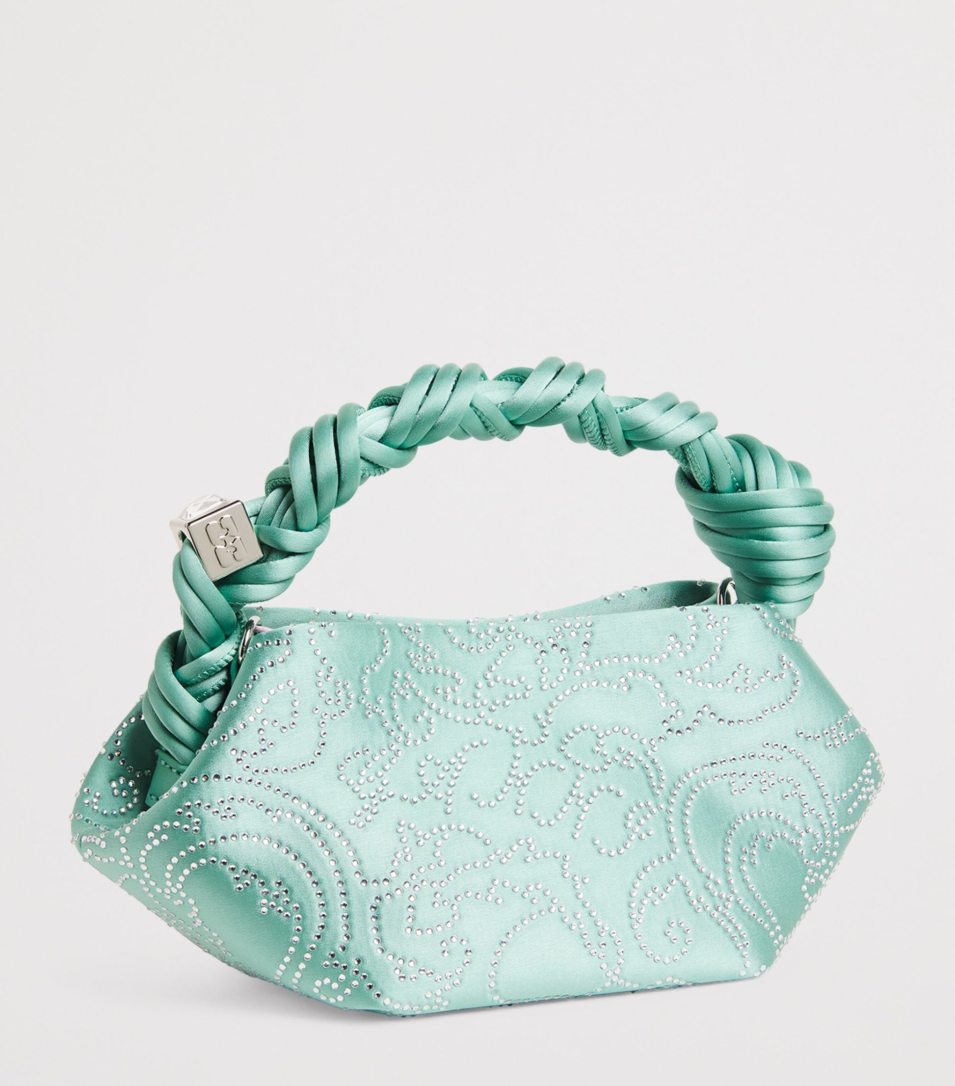 GANNI Green Mini Embellished Satin Bou Bag