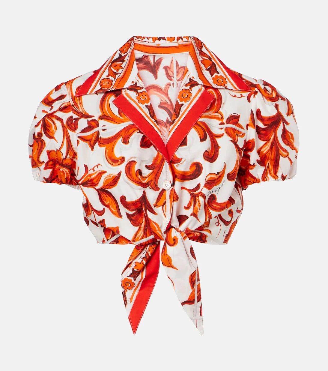 Dolce&Gabbana - Majolica cropped cotton poplin blouse