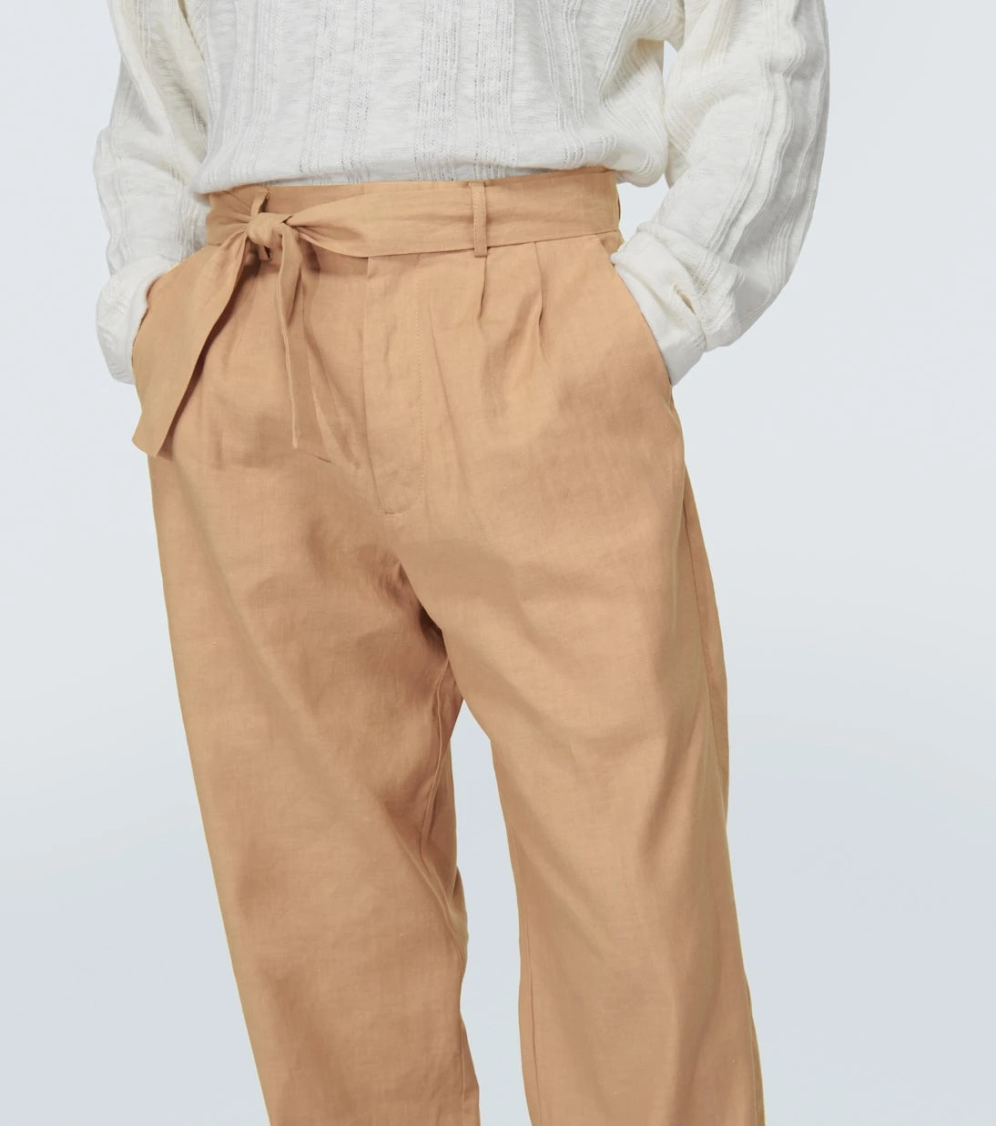 Commas - High-rise linen and cotton straight pants