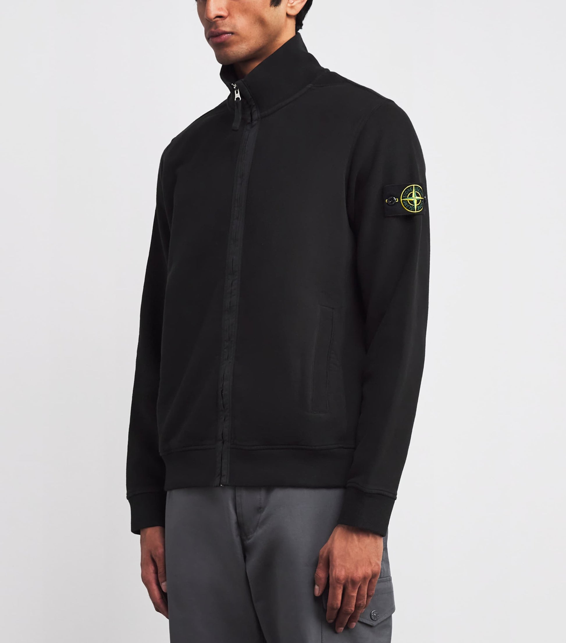 Stone Island Black Cotton Zip-Up Sweatshirt