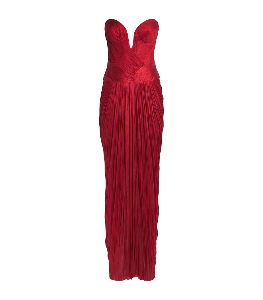 Red Silk Plissé Noor Gown
