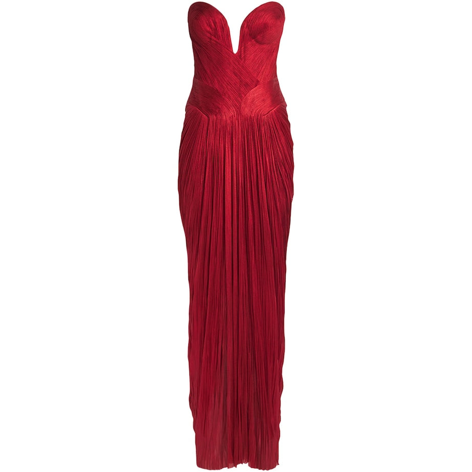 Red Silk Plissé Noor Gown