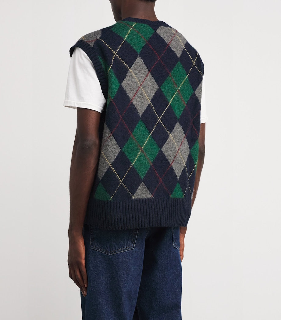 Polo Ralph Lauren Navy Wool-Cotton Big Fit Argyle Sweater Vest