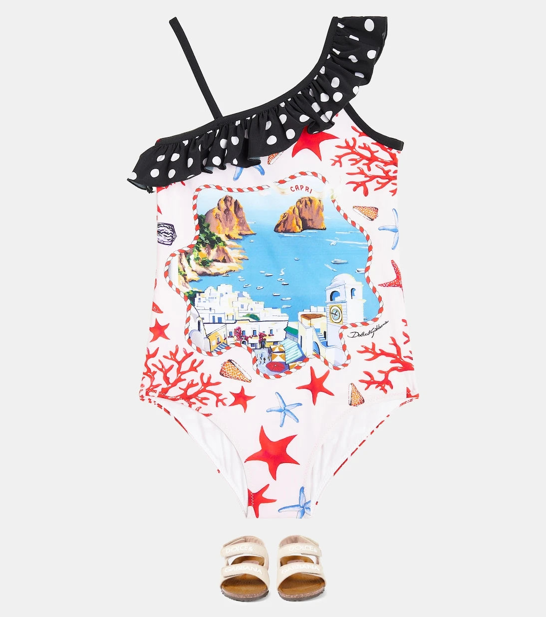 Dolce&Gabbana Kids - Capri printed ruffled swimsuit