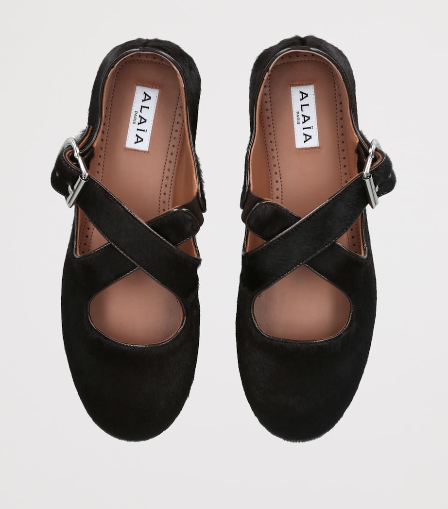 Alaïa Brown Pony Hair Criss-Cross Ballet Flats