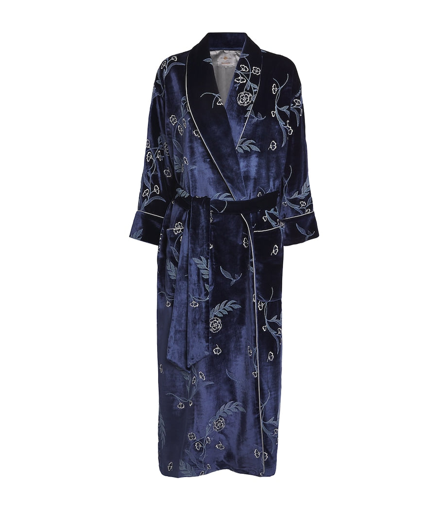 Velvet Embroidered Dahlia Robe ROYAL BLUE/NAVY