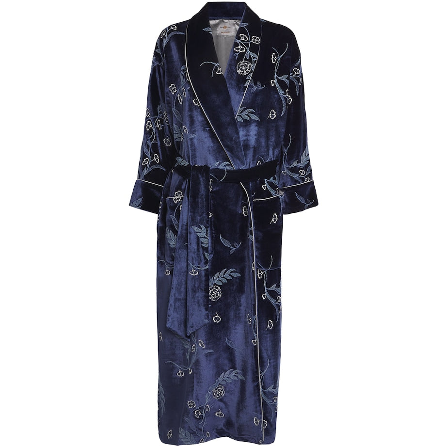 Velvet Embroidered Dahlia Robe ROYAL BLUE/NAVY
