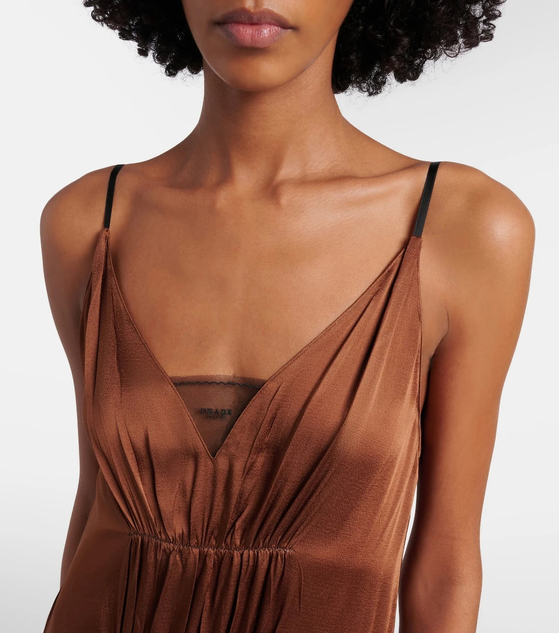 Prada - Gathered crêpe satin slip dress