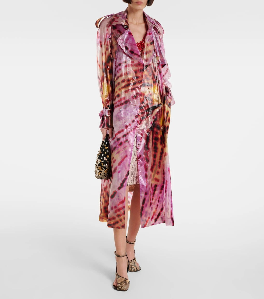 Dries Van Noten - معطف ترنش مطبوع بزرين مزدوجين