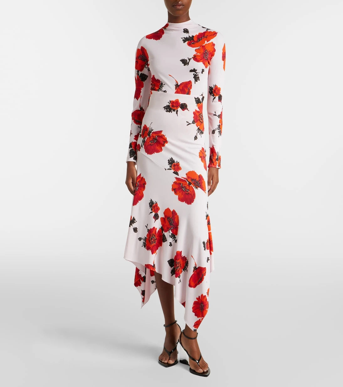Alaïa - Floral asymmetric jersey midi skirt