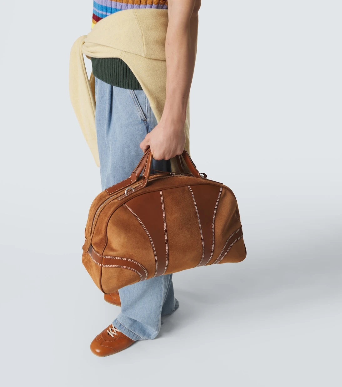 Dries Van Noten - Leather-trimmed suede duffel bag