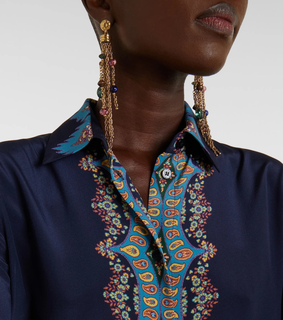 Etro - قميص من الكريب دي شين الحريري المطبوع
