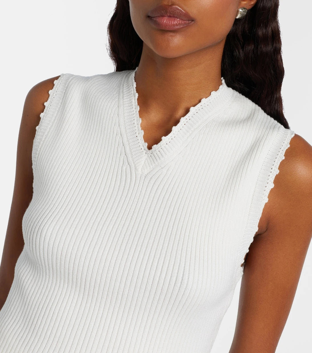 Ganni - Crochet-trimmed ribbed cotton-blend top