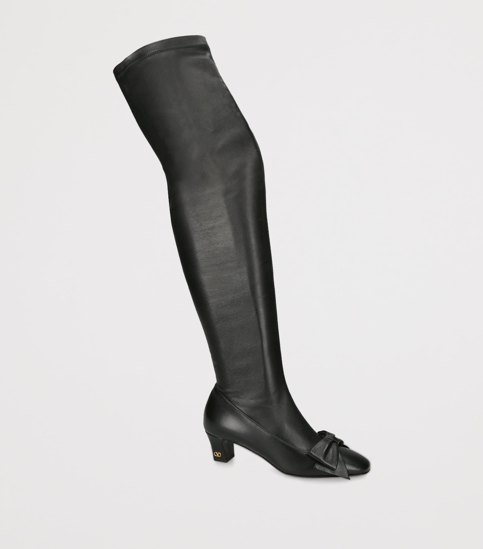 Valentino Garavani Black Leather Bowow Over-The-Knee Boots 45