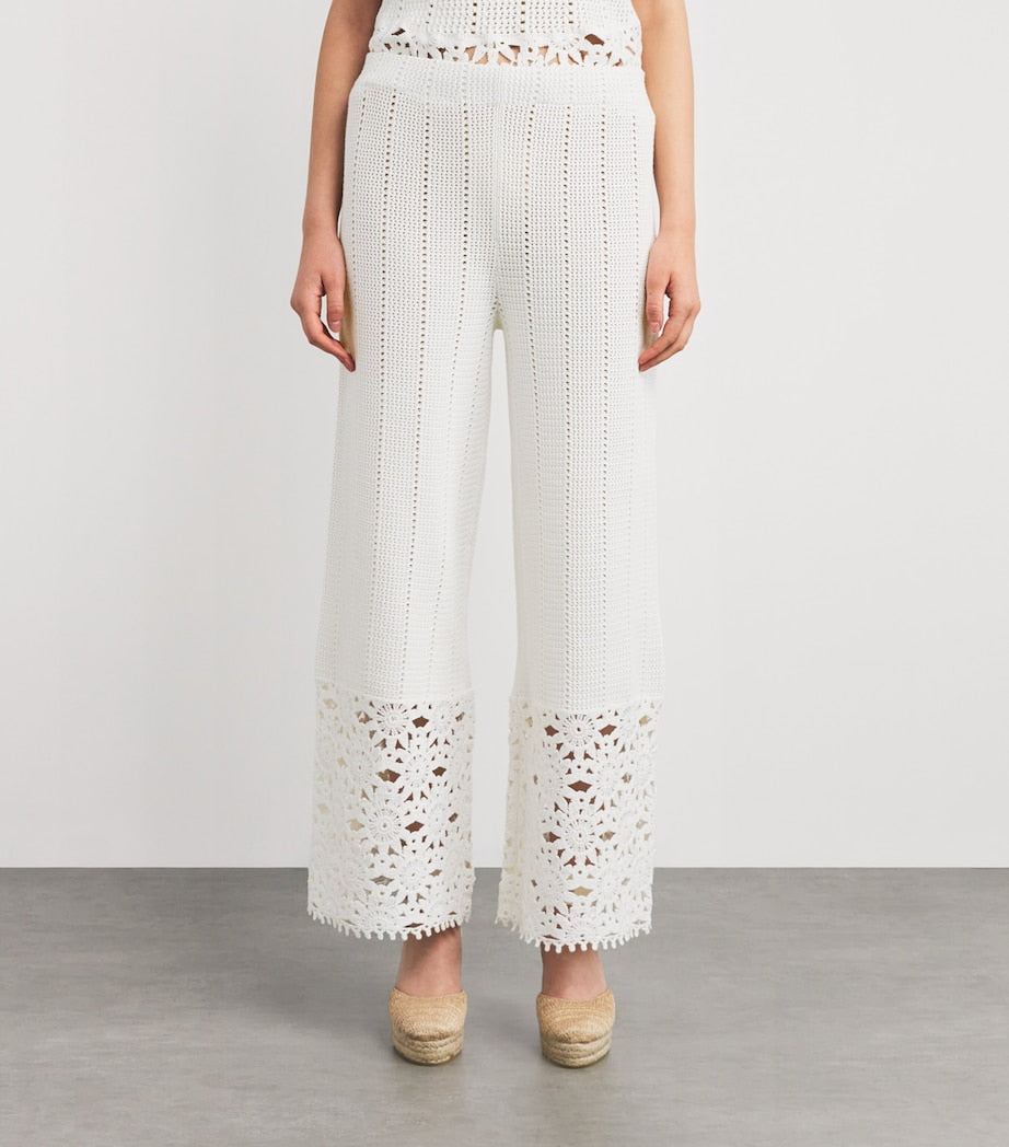 Crochet Wide-Leg Trousers WHITE