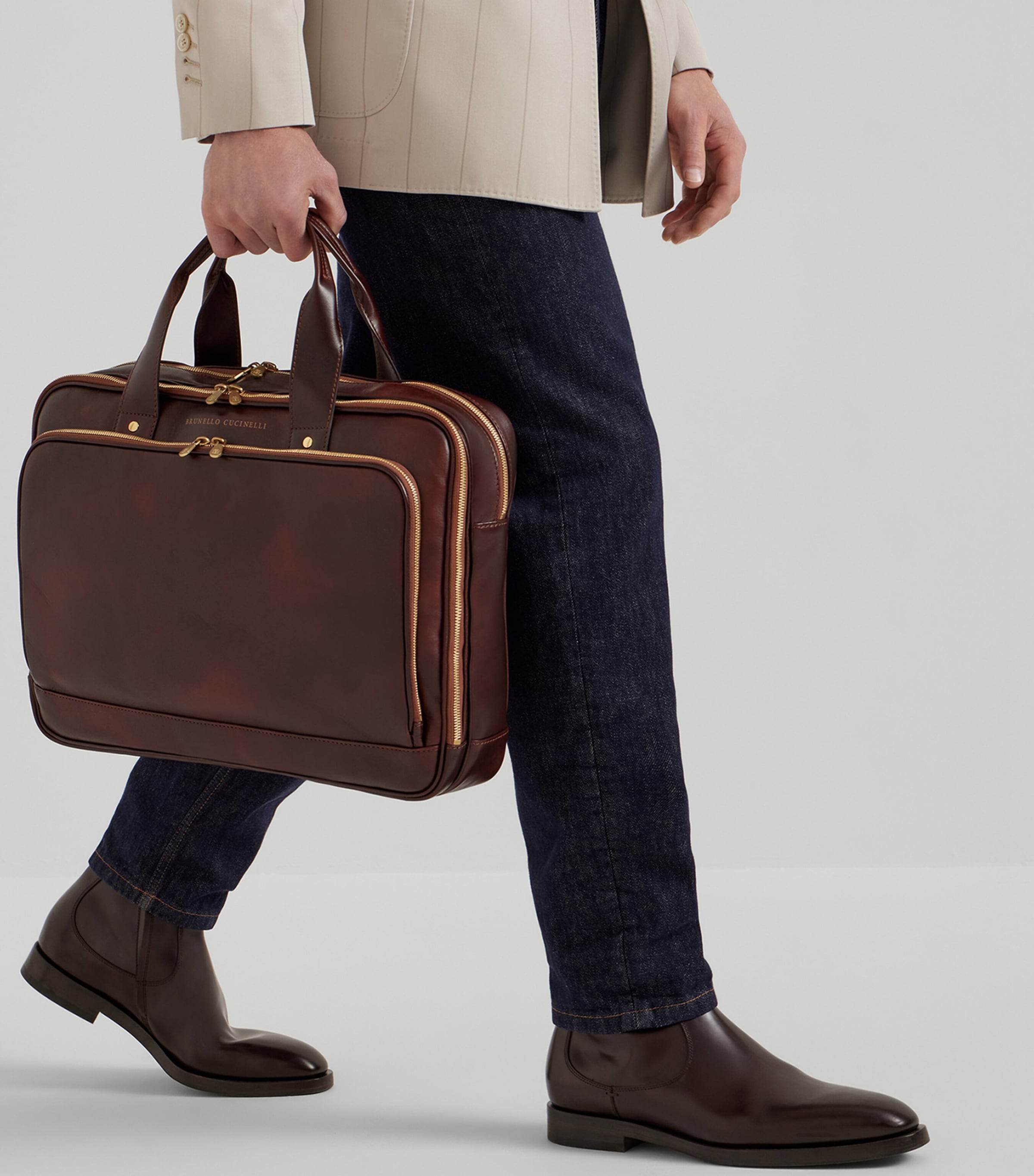 Brunello Cucinelli Calfskin Zipped Briefcase