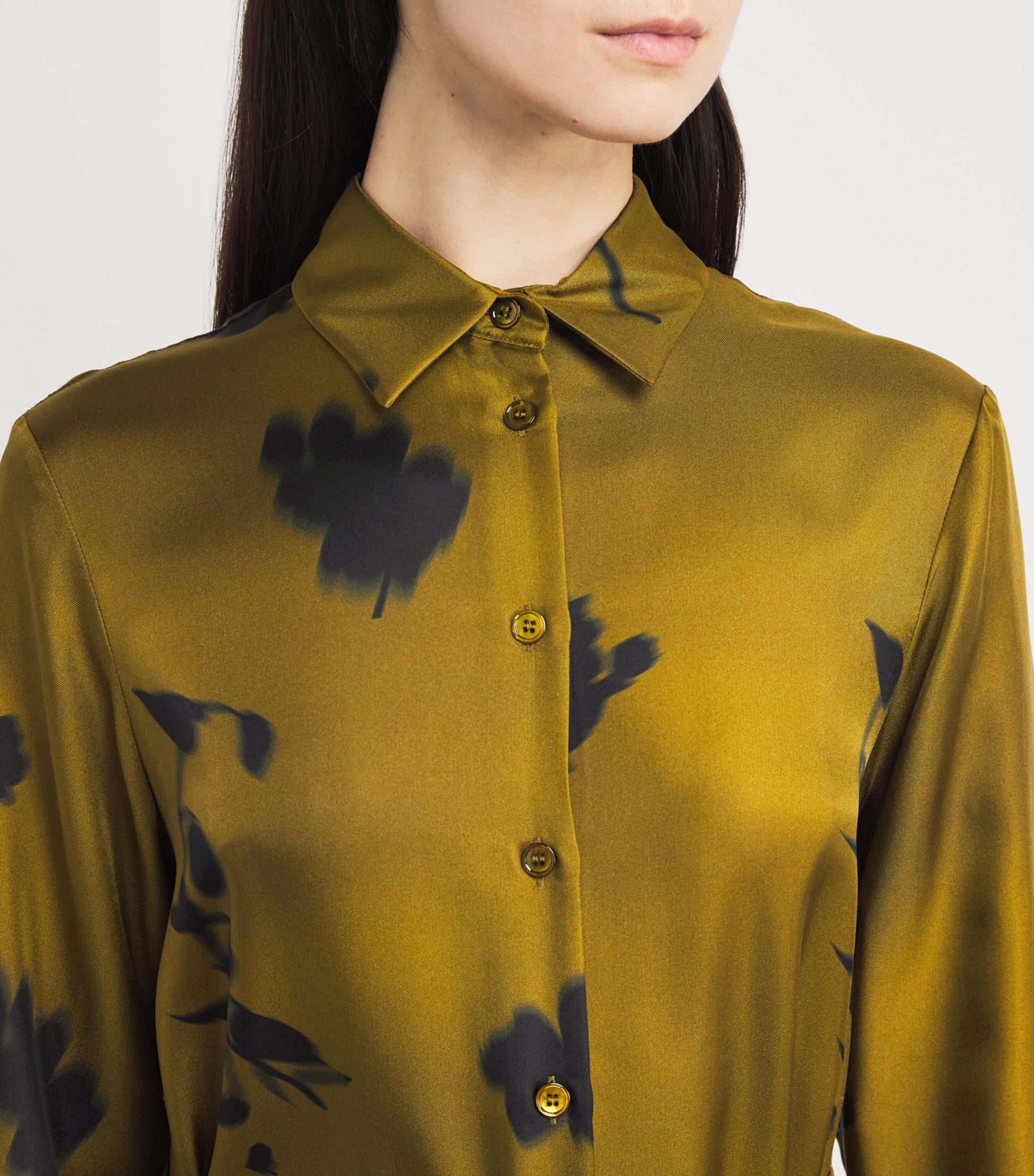 Green Silk Printed Jadi Midi Shirt Dress