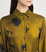 Silk Printed Jadi Midi Shirt Dress 001 OLIVE GREEN