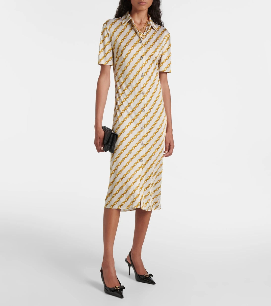 Versace - Chain Stripe satin shirt dress