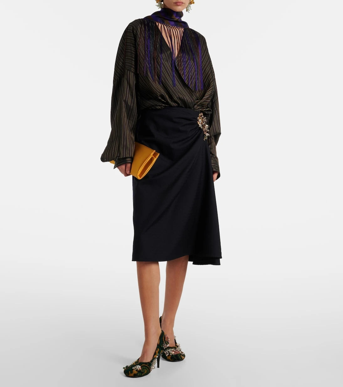 Dries Van Noten - İşlemeli jakar topuklu ayakkabı