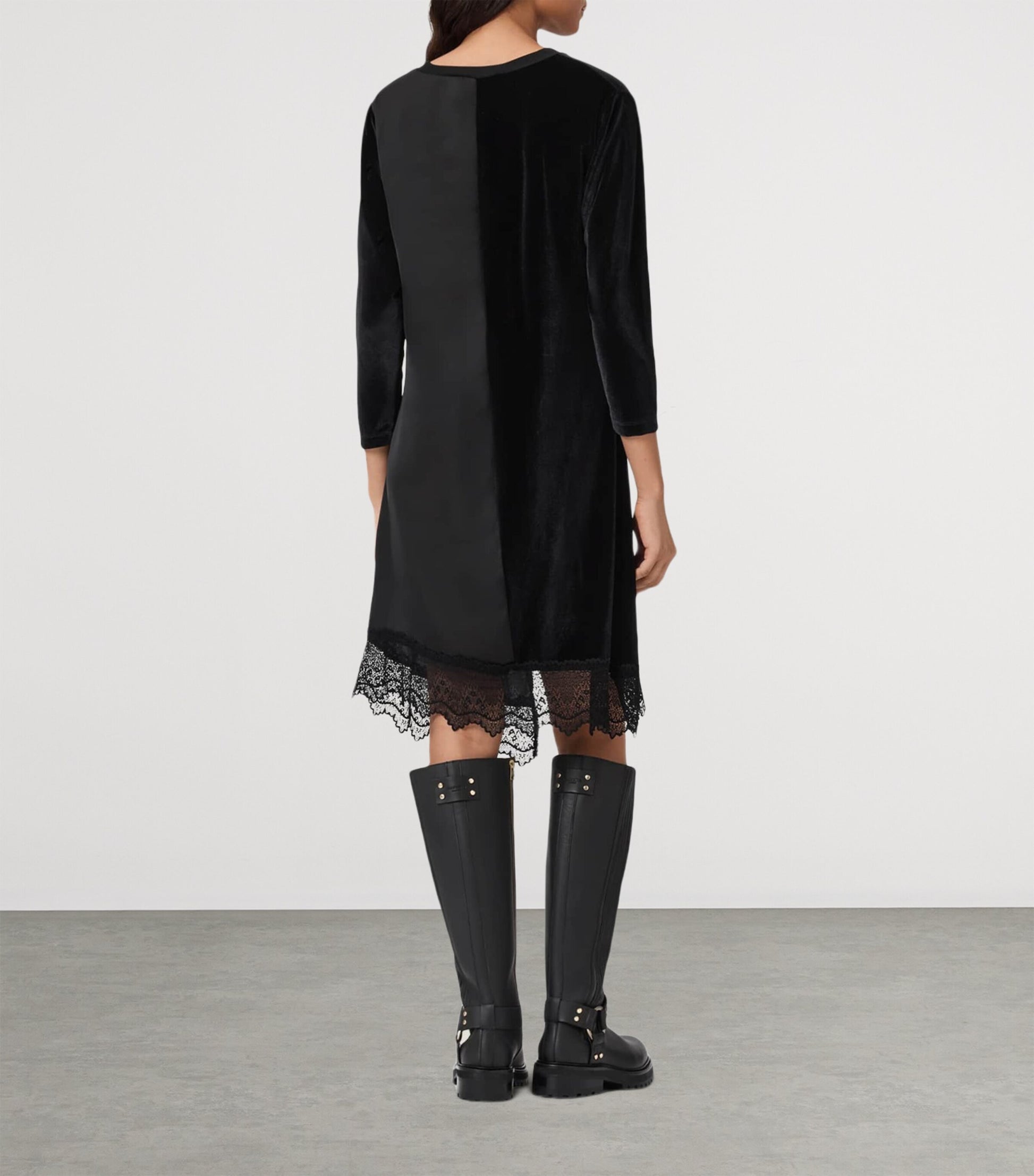 Black Satin-Velvet Lana Midi Dress