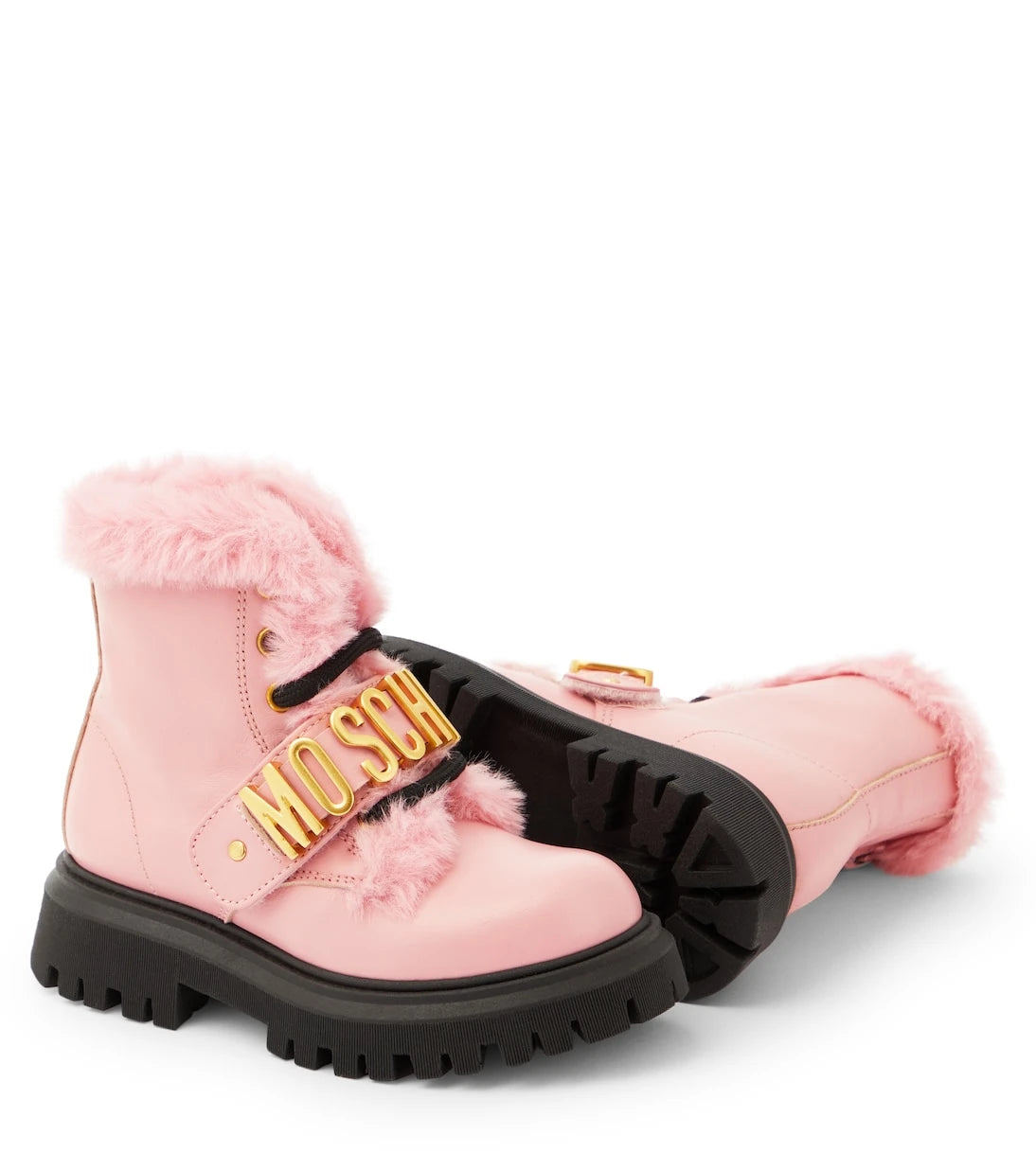 Moschino Kids - جزمة جلدية بشعار العلامة