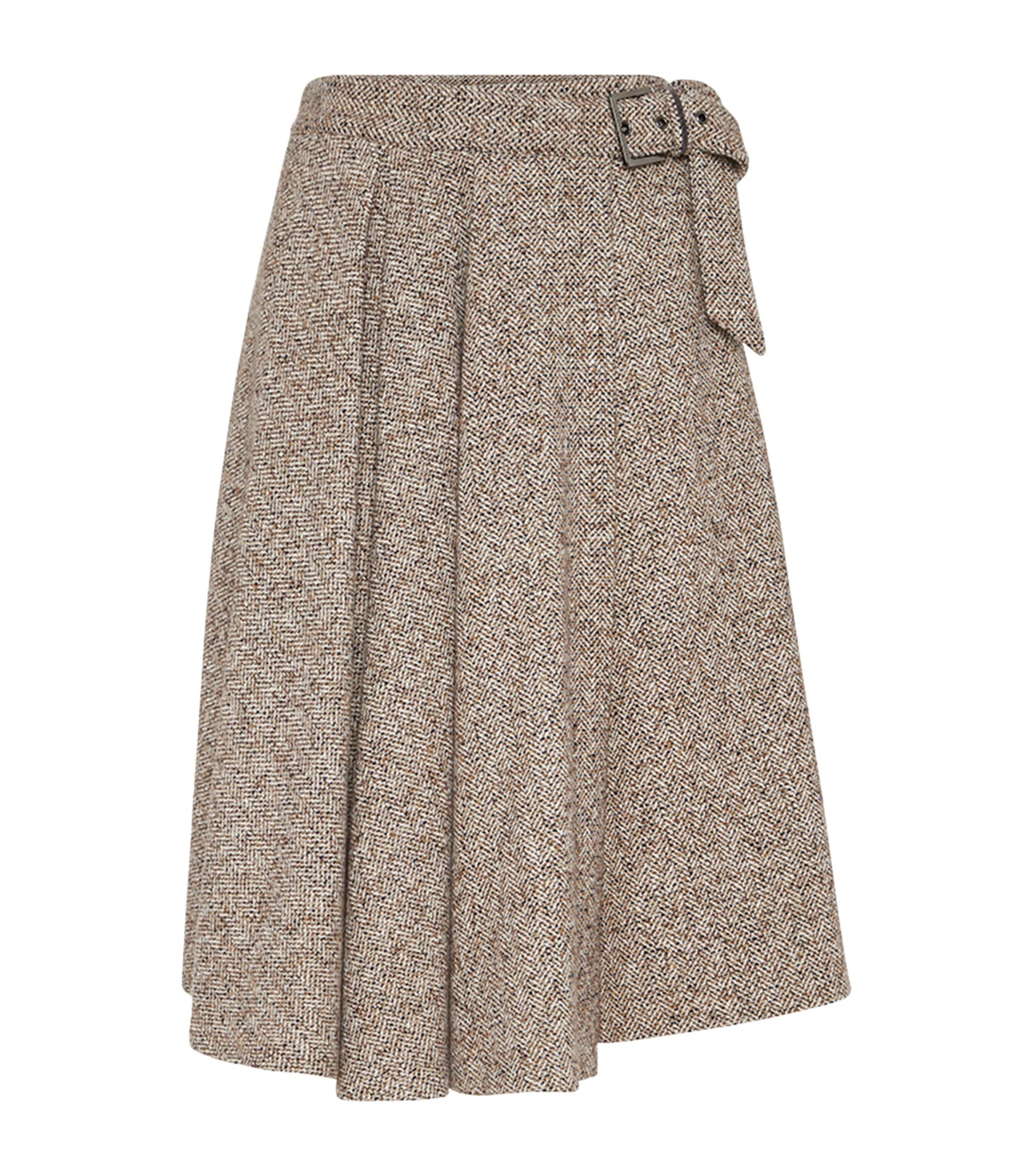 Brunello Cucinelli Brown Virgin Wool-Blend Midi Skirt