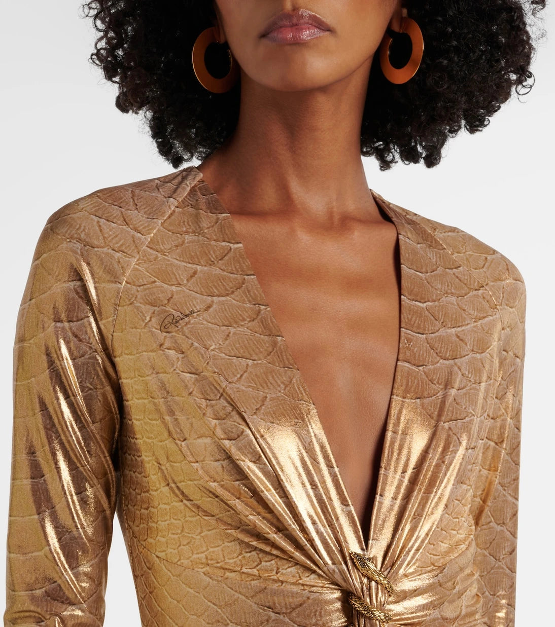 Roberto Cavalli - Embellished snake-print midi dress