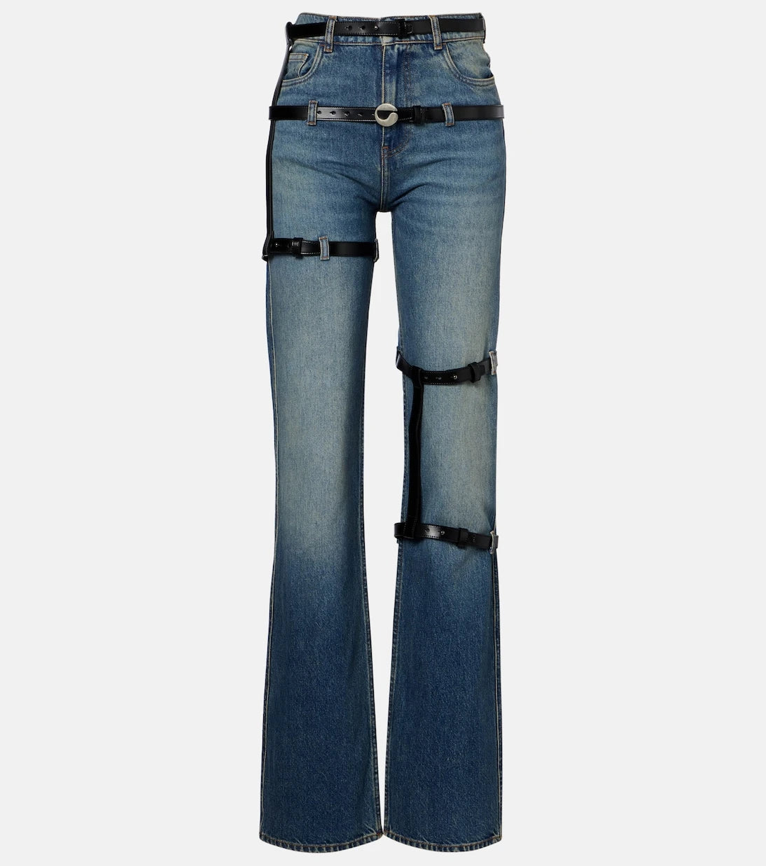 Coperni - Leather-trimmed straight jeans