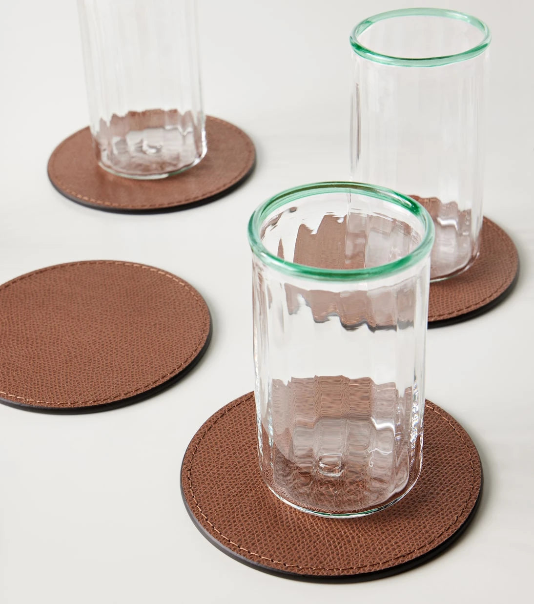 Giobagnara - Set of 6 leather coasters with holder
