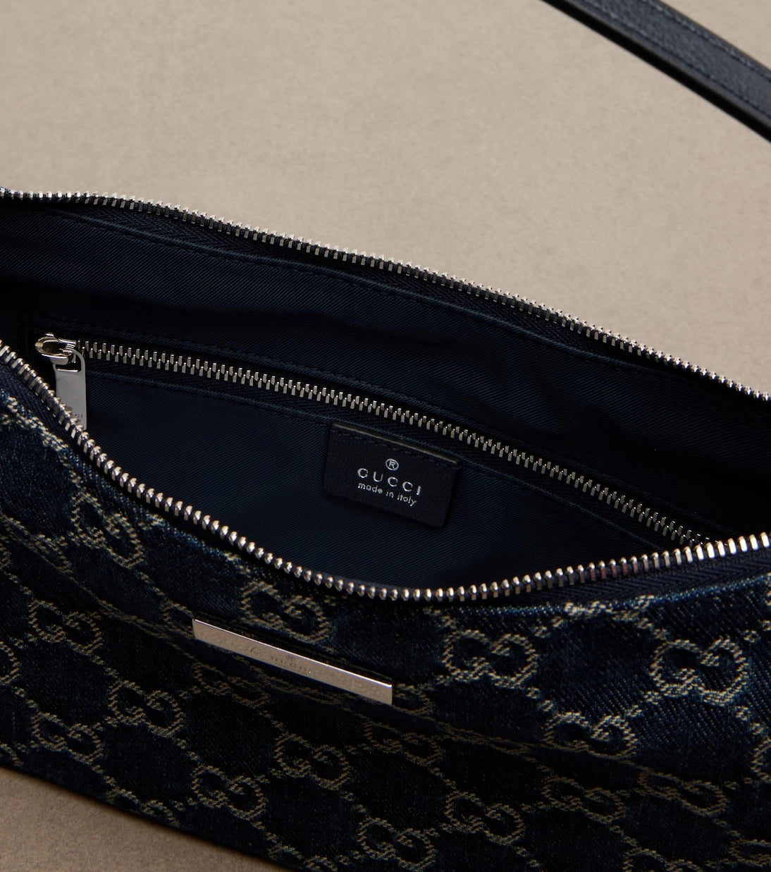 Gucci - Lady Lunetta GG Small denim shoulder bag