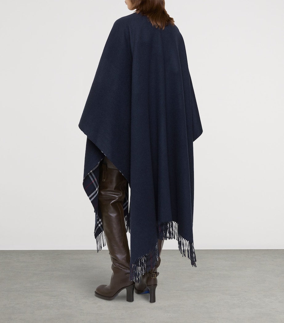 Blue Wool-Cashmere Reversible Cape