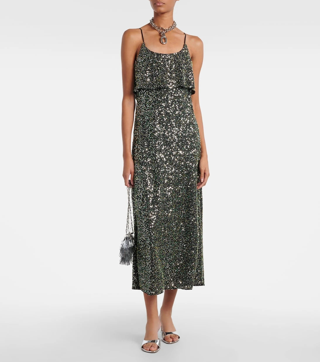 Rabanne - Embellished crêpe slip dress