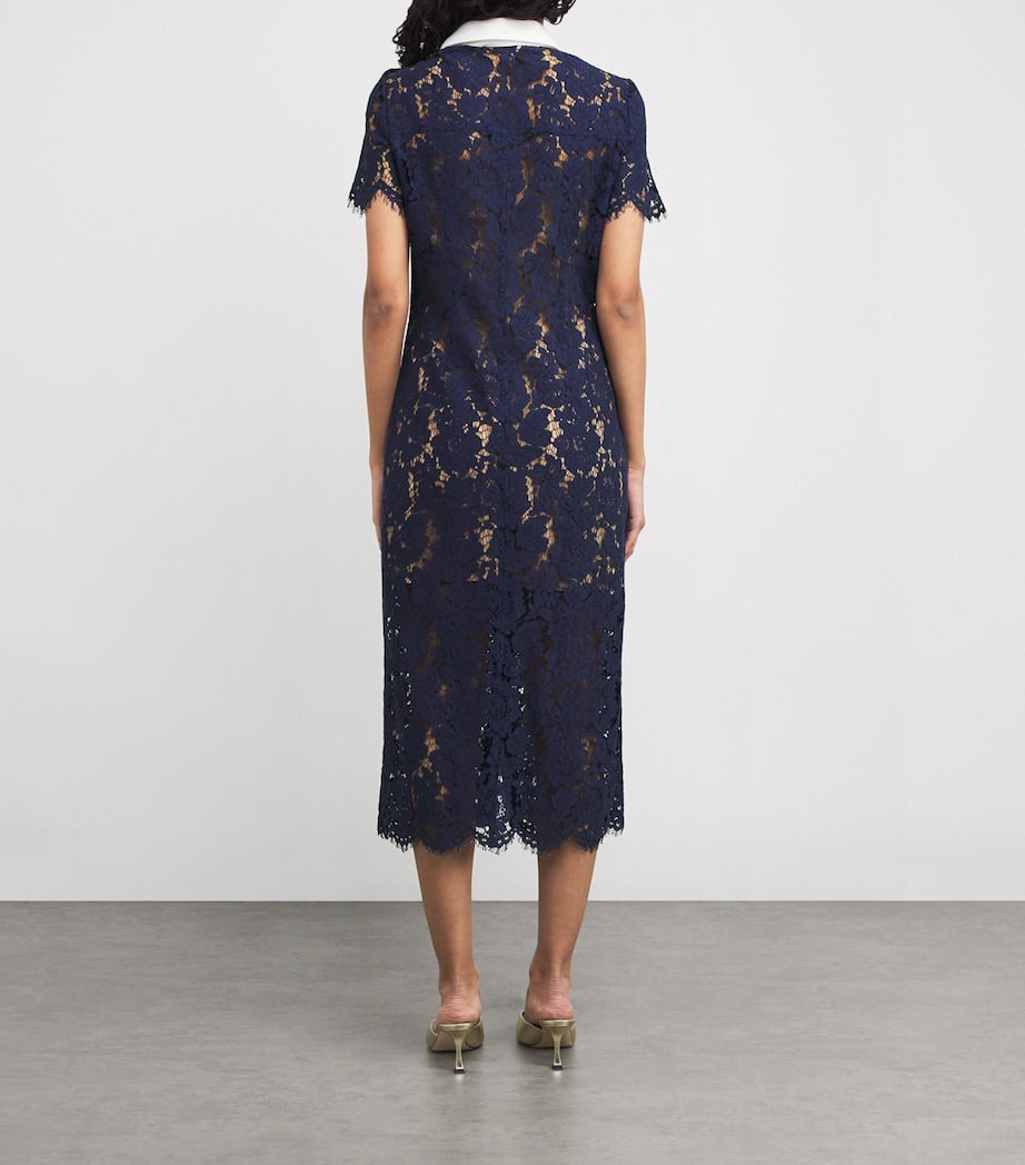 Self-Portrait Blue Lace Collared Midi Dress