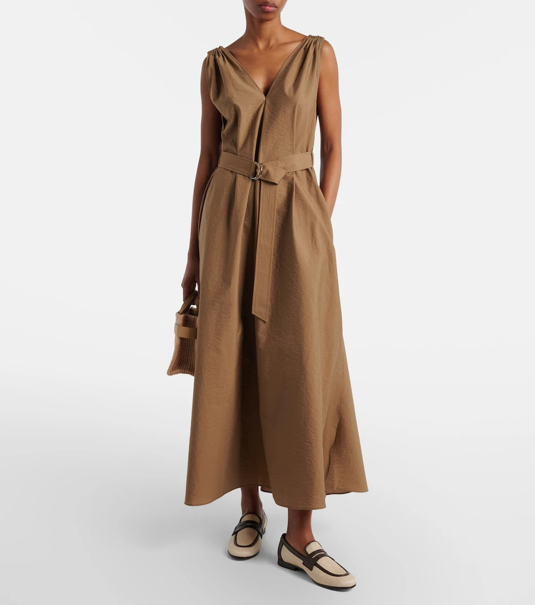 Brunello Cucinelli - Belted cotton-blend midi dress