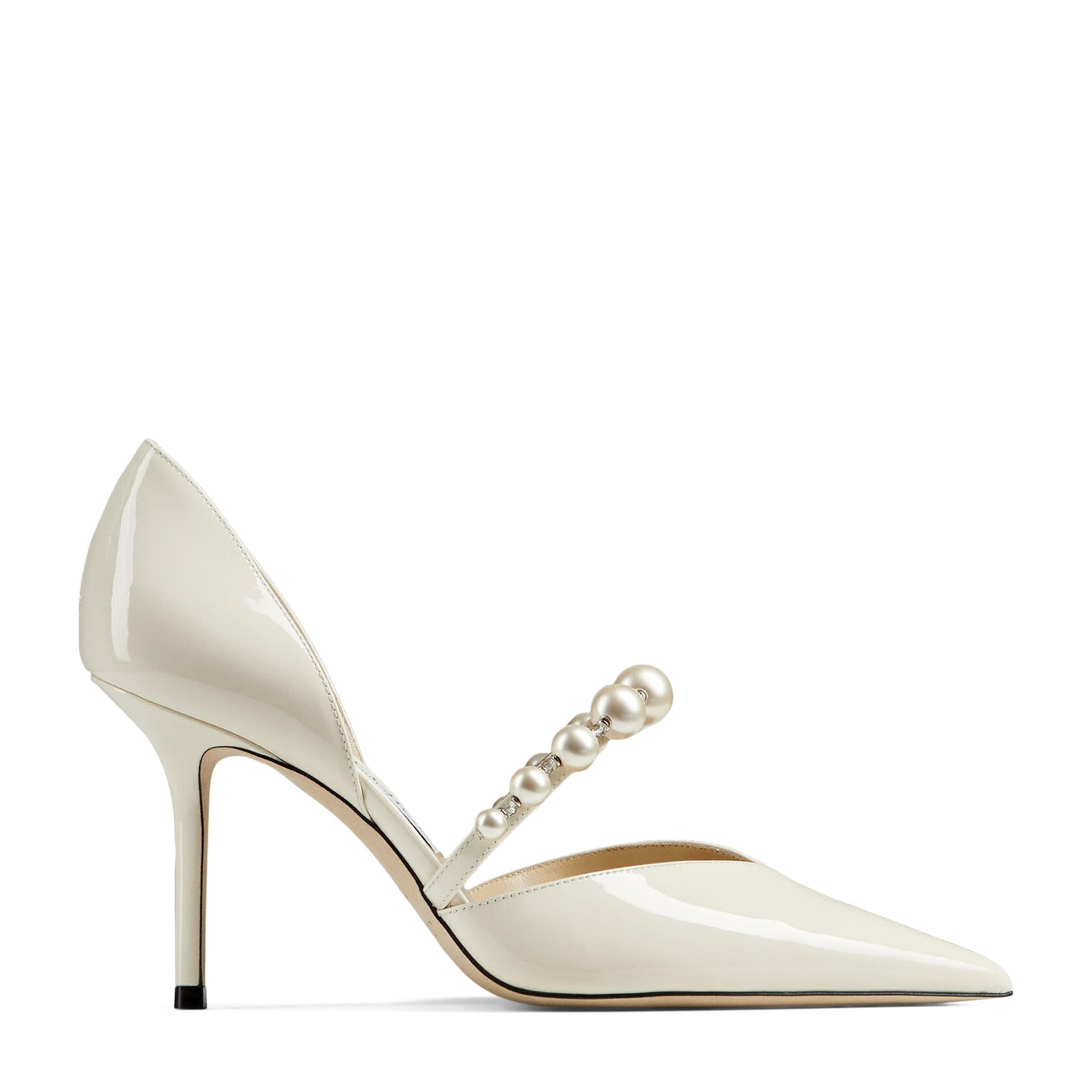 Jimmy Choo White Aurelie 85 Patent Pumps