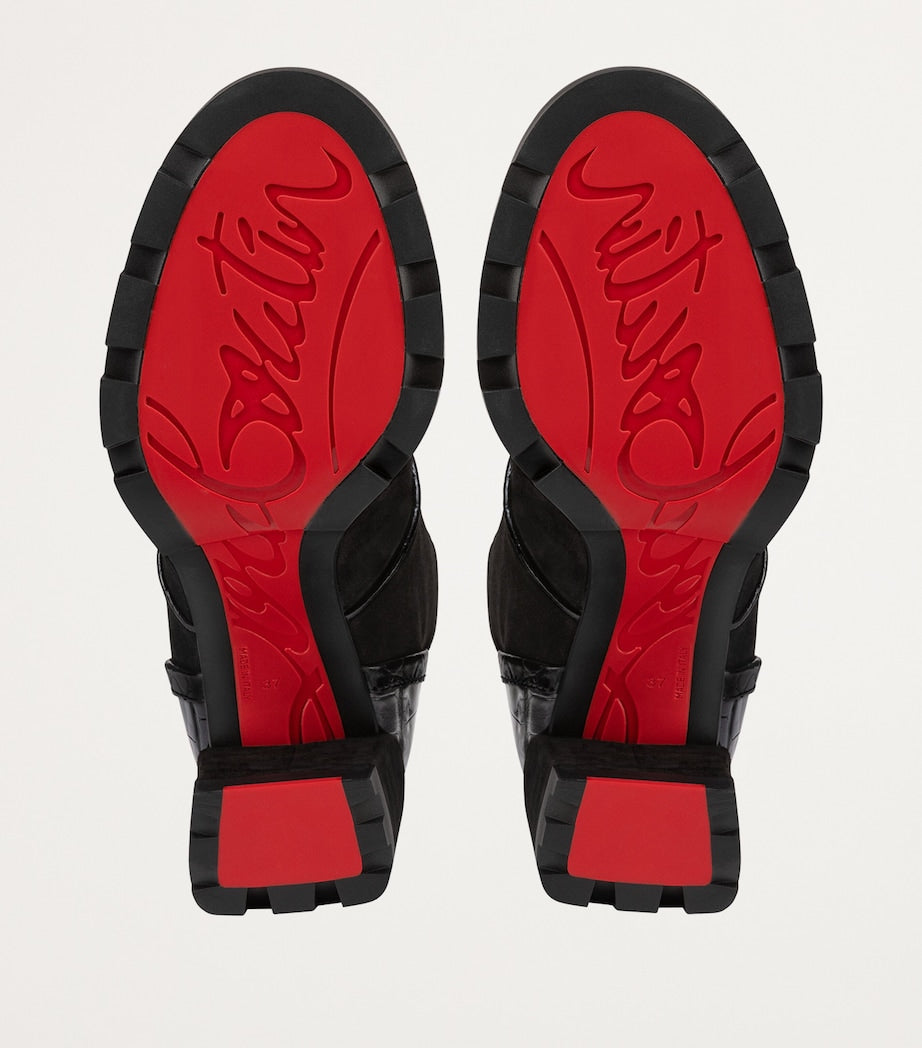 Christian Louboutin Black Macademia Suede Lace-Up Boots 100