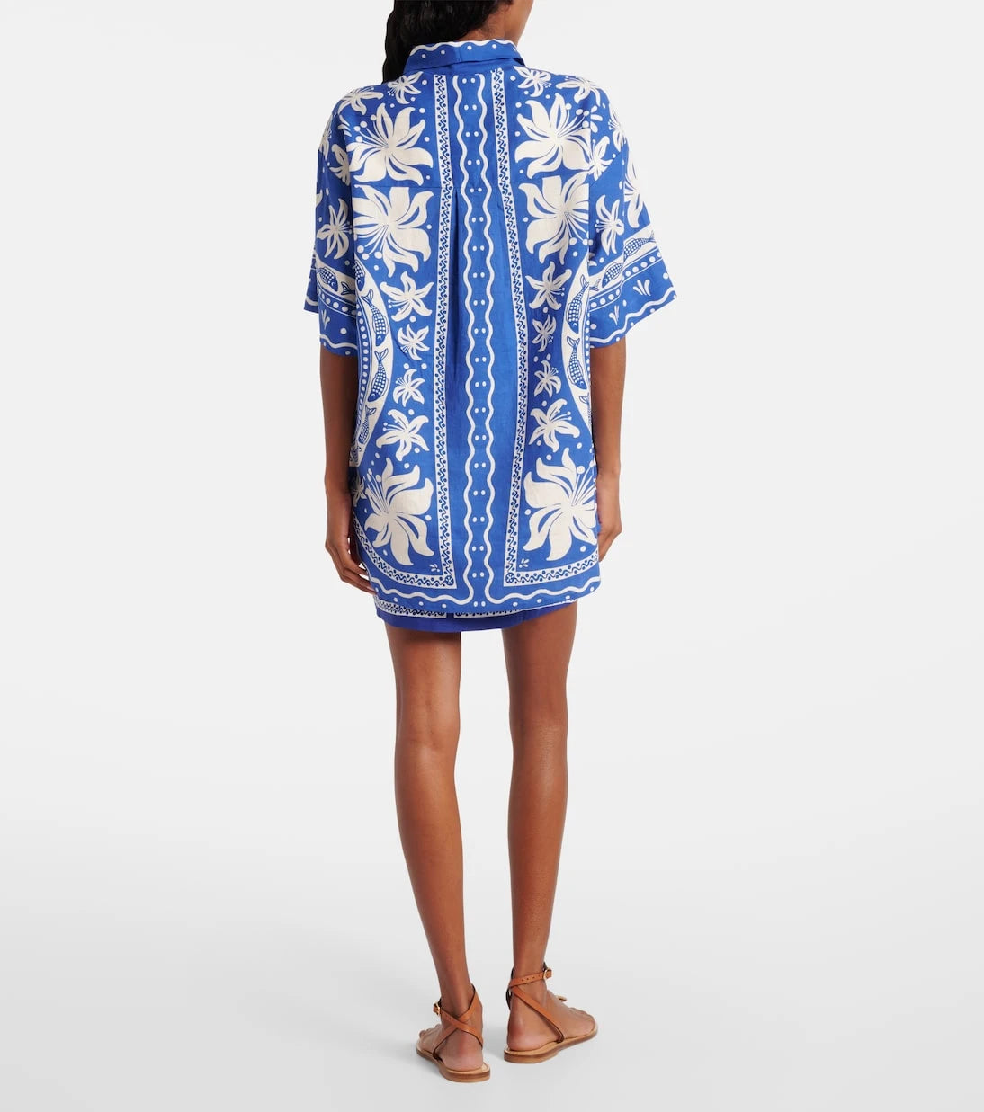 Farm Rio - Ocean Scarf printed linen-blend shirt