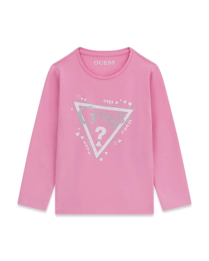 Guess çocuklar için pamuk ve elastanlı uzun kollu bluz