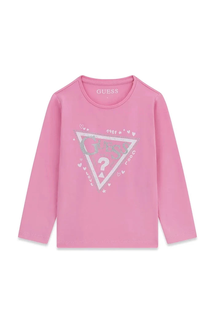 Guess çocuklar için pamuk ve elastanlı uzun kollu bluz