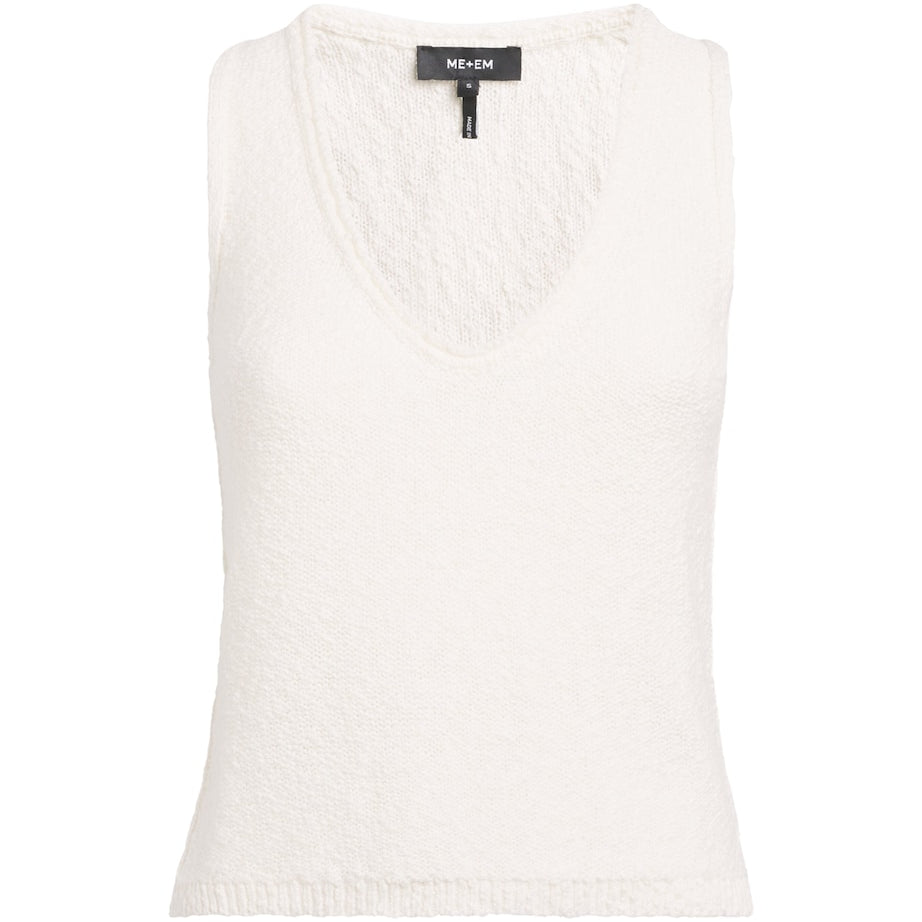 White Cotton-Linen Bouclé Tank Top